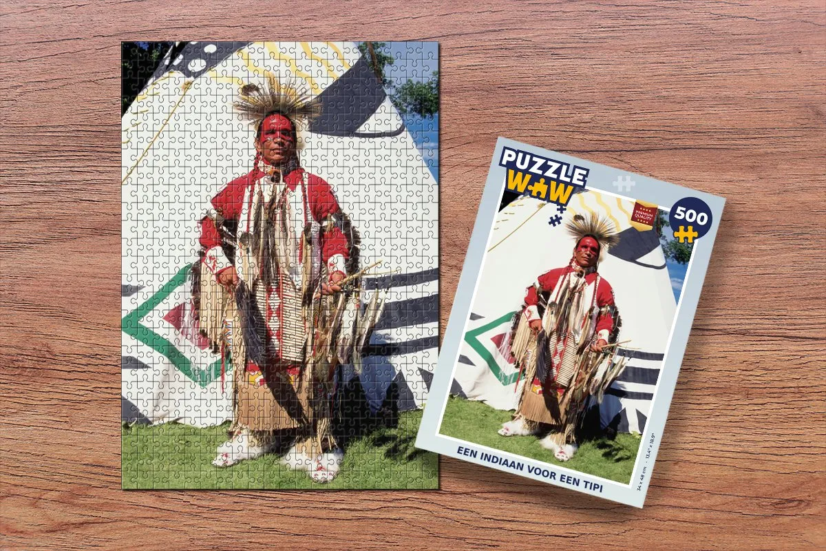 PuzzleWow Legpuzzel Een Indiaan voor een Tipi 500 Stuks - Multicolor