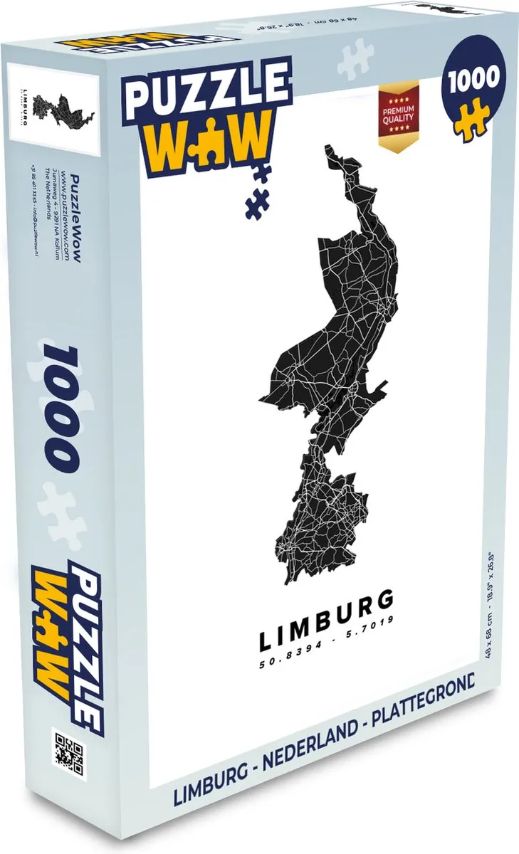 PuzzleWow Limburg Nederland Plattegrond Legpuzzel 1000 Stuks - Multicolor