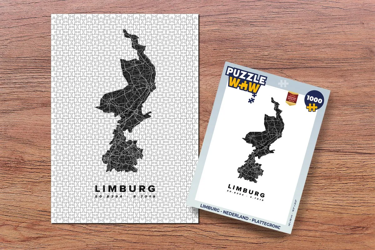PuzzleWow Limburg Nederland Plattegrond Legpuzzel 1000 Stuks - Multicolor