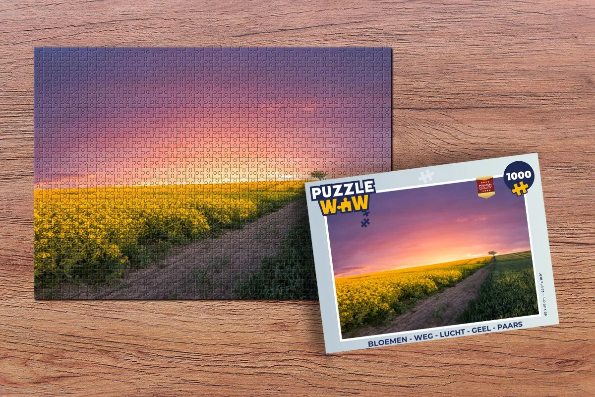 PuzzleWow Bloemen Weg Lucht Geel Paars Zonsondergang Legpuzzel 1000 Stuks - Multicolor