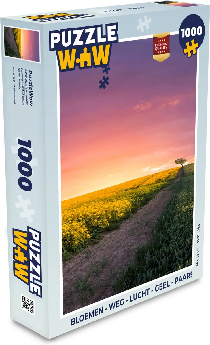 PuzzleWow Bloemen Weg Lucht Geel Paars Zonsondergang Legpuzzel 1000 Stuks - Multicolor