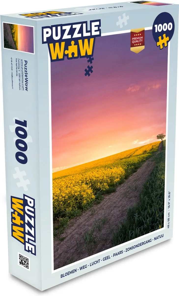 PuzzleWow Bloemen Weg Lucht Geel Paars Zonsondergang Legpuzzel 1000 Stuks - Multicolor