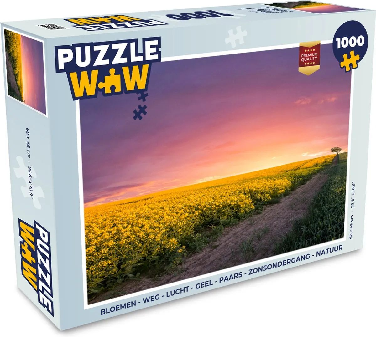 PuzzleWow Bloemen Weg Lucht Geel Paars Zonsondergang Legpuzzel 1000 Stuks - Multicolor