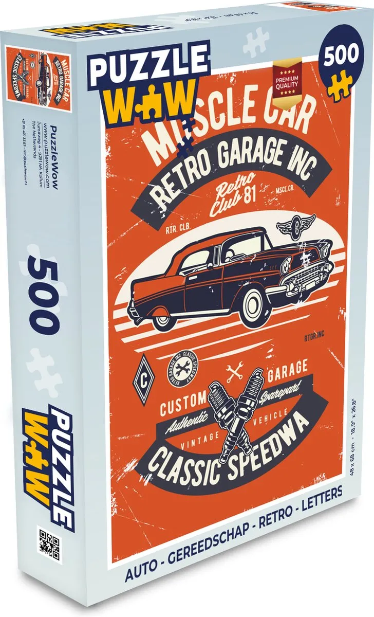PuzzleWow Auto Retro Legpuzzel 500 Stuks - Multicolor