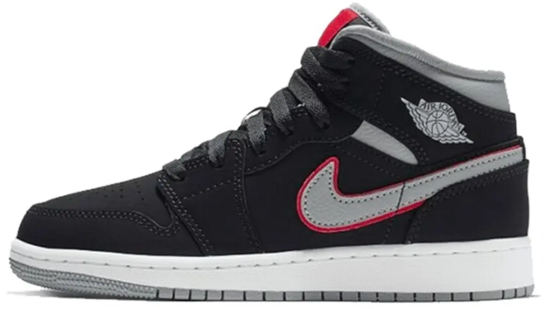 Jordan 1 Mid Black Particle Grey Gym Red (GS)