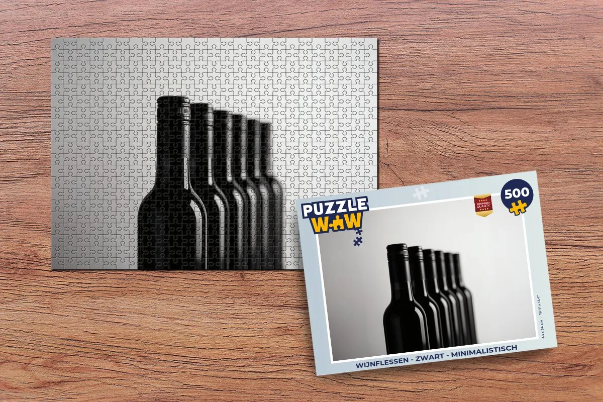 PuzzleWow Wijnflessen Legpuzzel 500 Stuks - Zwart