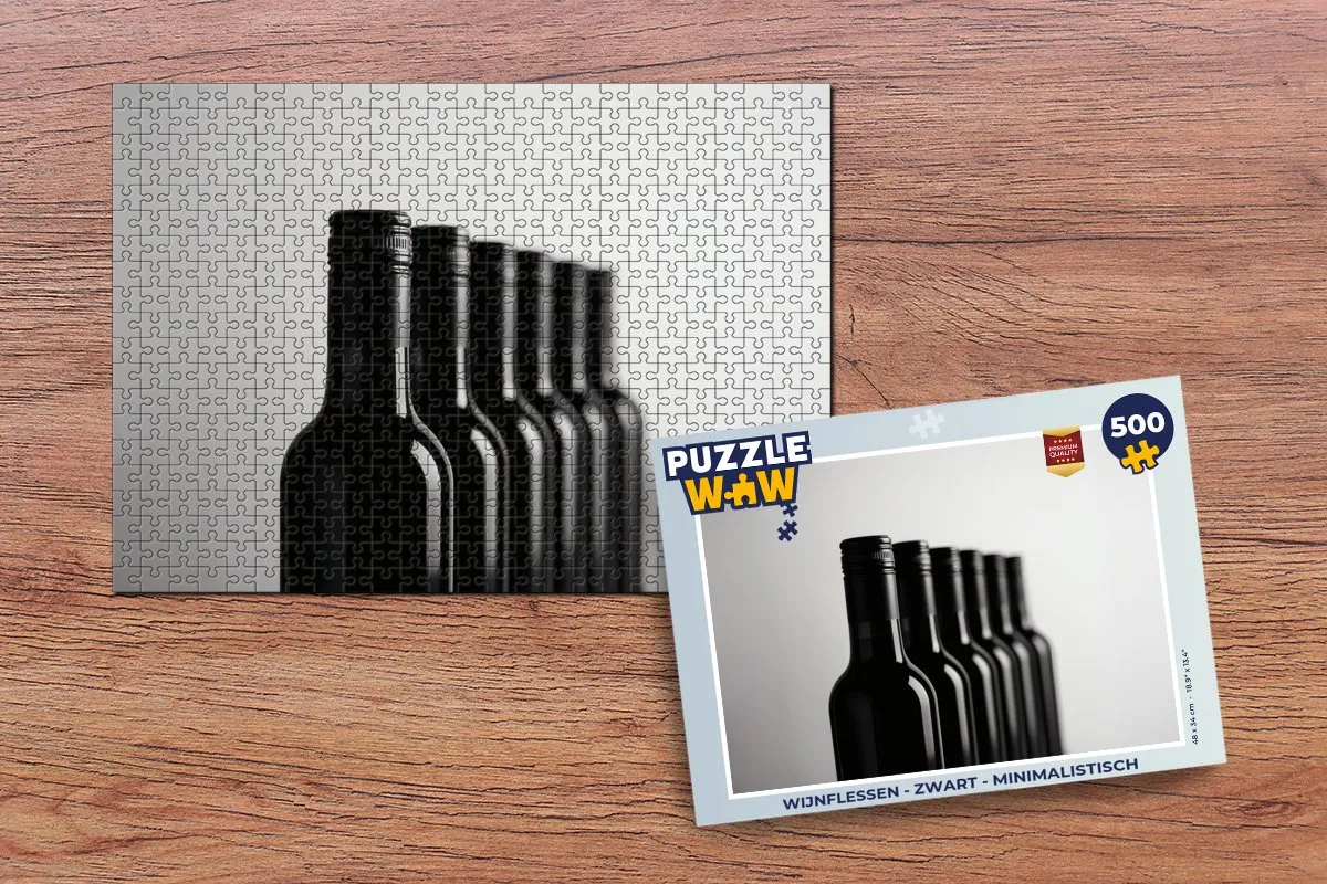 PuzzleWow Wijnflessen Legpuzzel 500 Stuks - Zwart