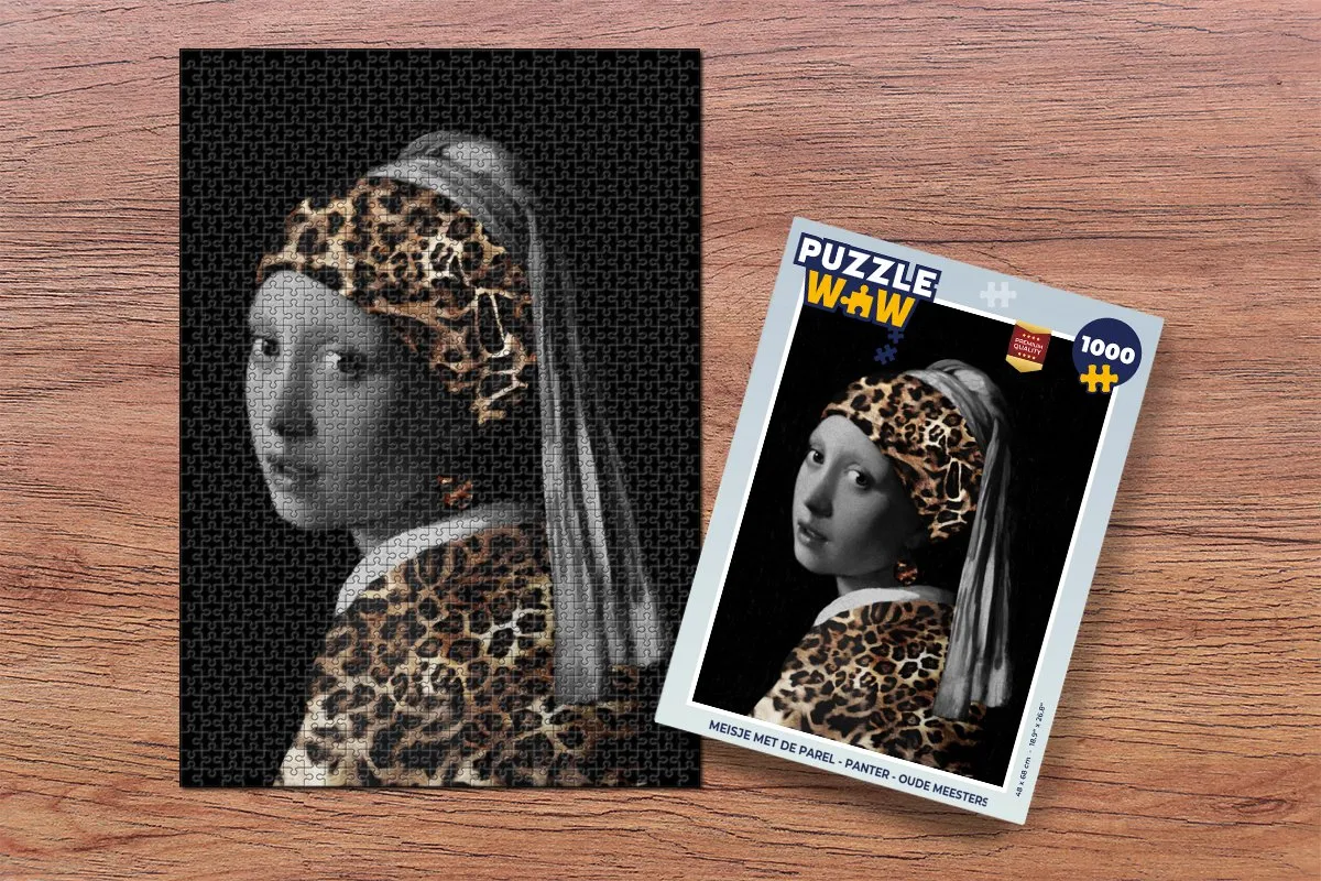 PuzzleWow Meisje met de parel - Panter Legpuzzel 1000 Stuks - Multicolor