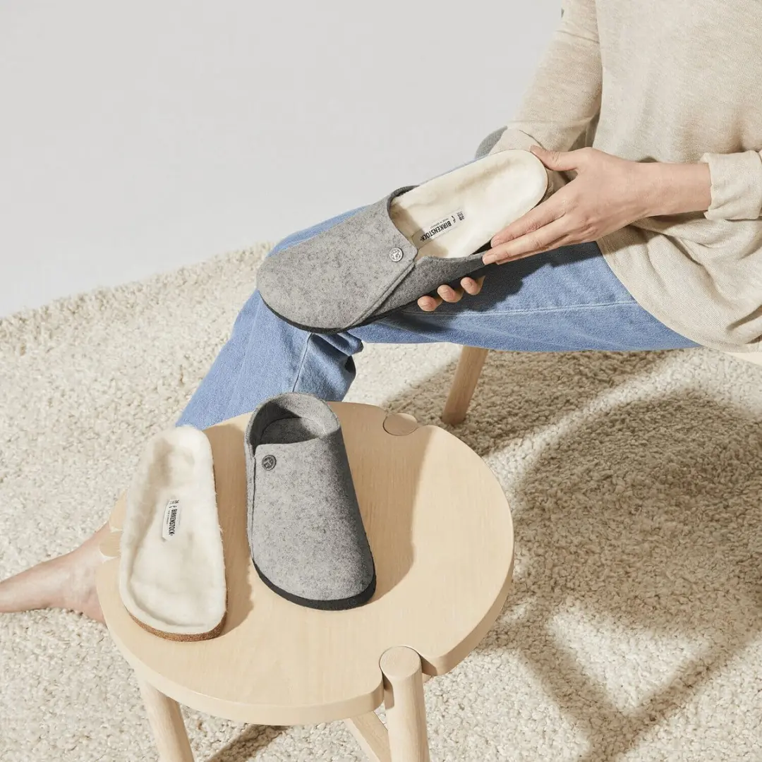 Birkenstock Zermatt narrow Filz Shearling Cozy Home Dames Pantoffels - Light Grey - Maat 37