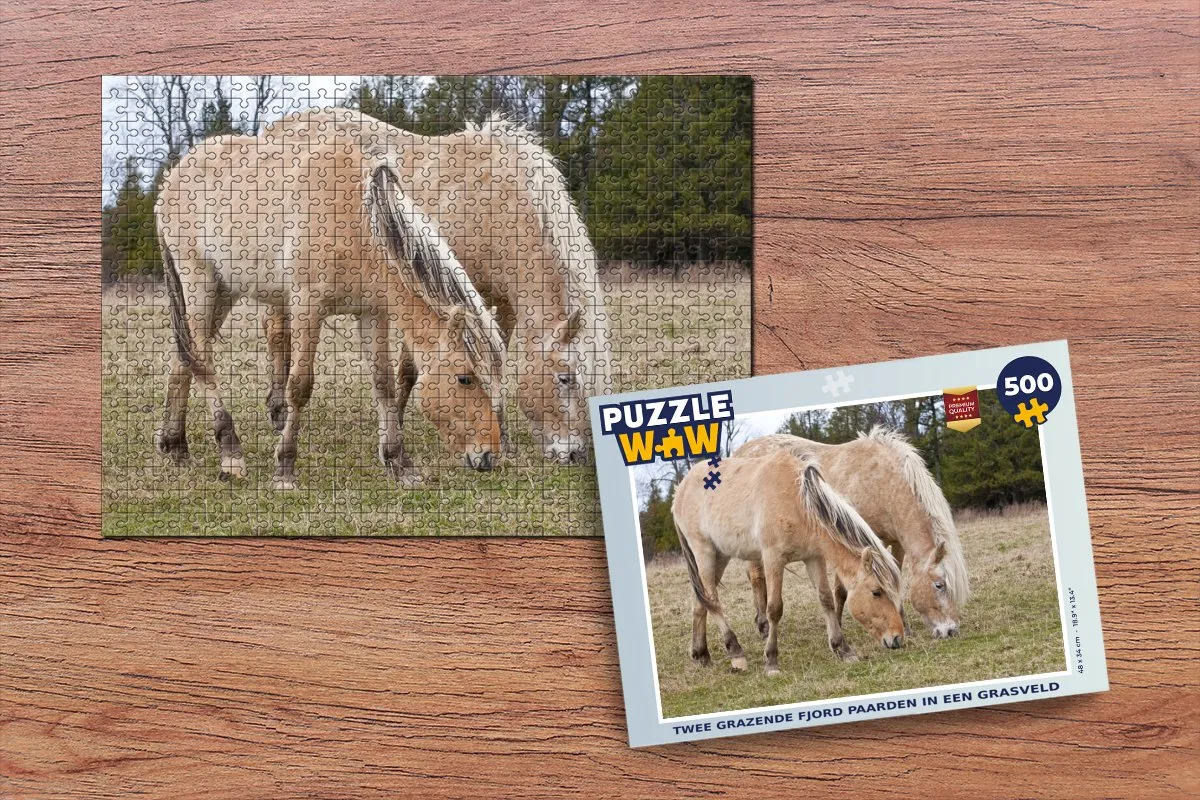 PuzzleWow Legpuzzel 500 Stuks - Twee Paarden in Grasveld Multicolor