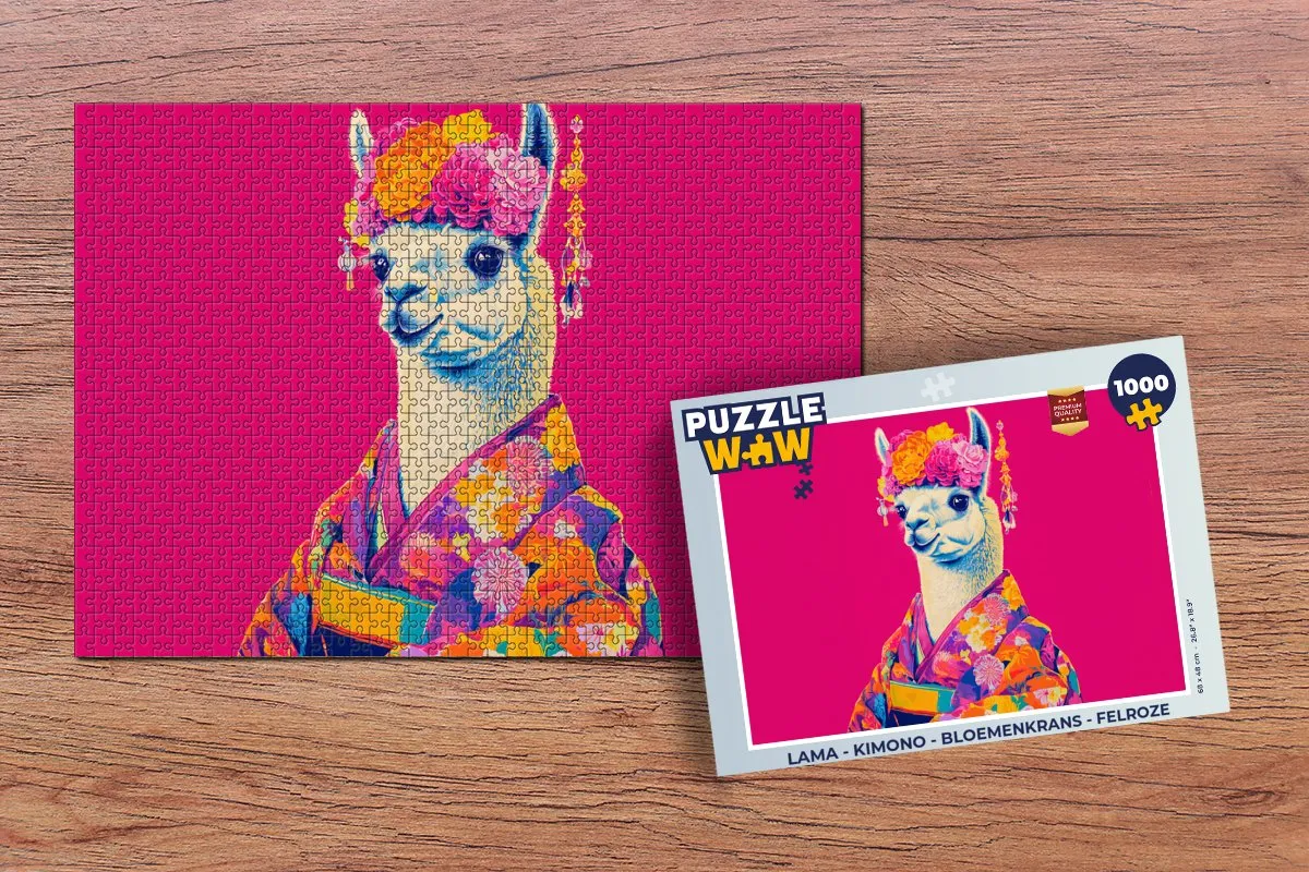 PuzzleWow Lama Legpuzzel 1000 Stuks - Felroze
