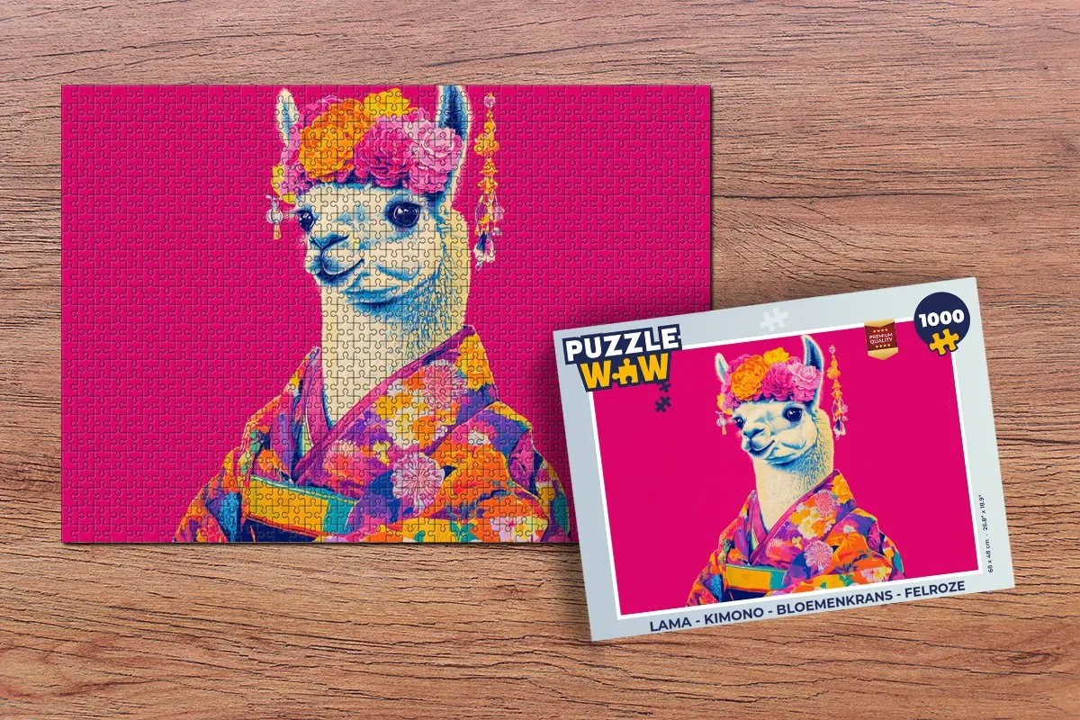 PuzzleWow Lama Legpuzzel 1000 Stuks - Felroze