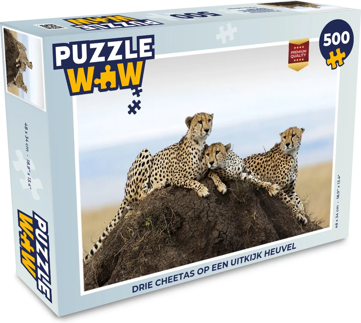 PuzzleWow Legpuzzel Drie Cheetas - 500 Stuks - Multicolor