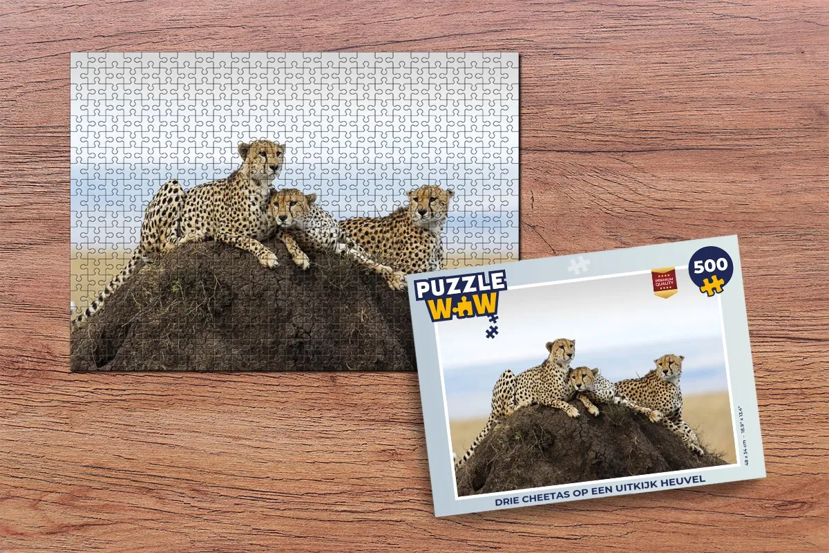 PuzzleWow Legpuzzel Drie Cheetas - 500 Stuks - Multicolor