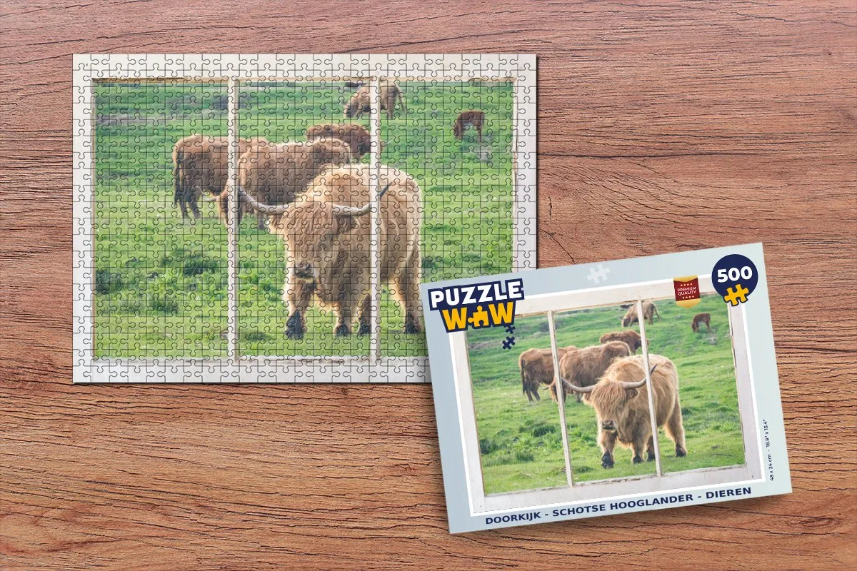 PuzzleWow Doorkijk Schotse Hooglander Legpuzzel 500 Stuks - Multicolor
