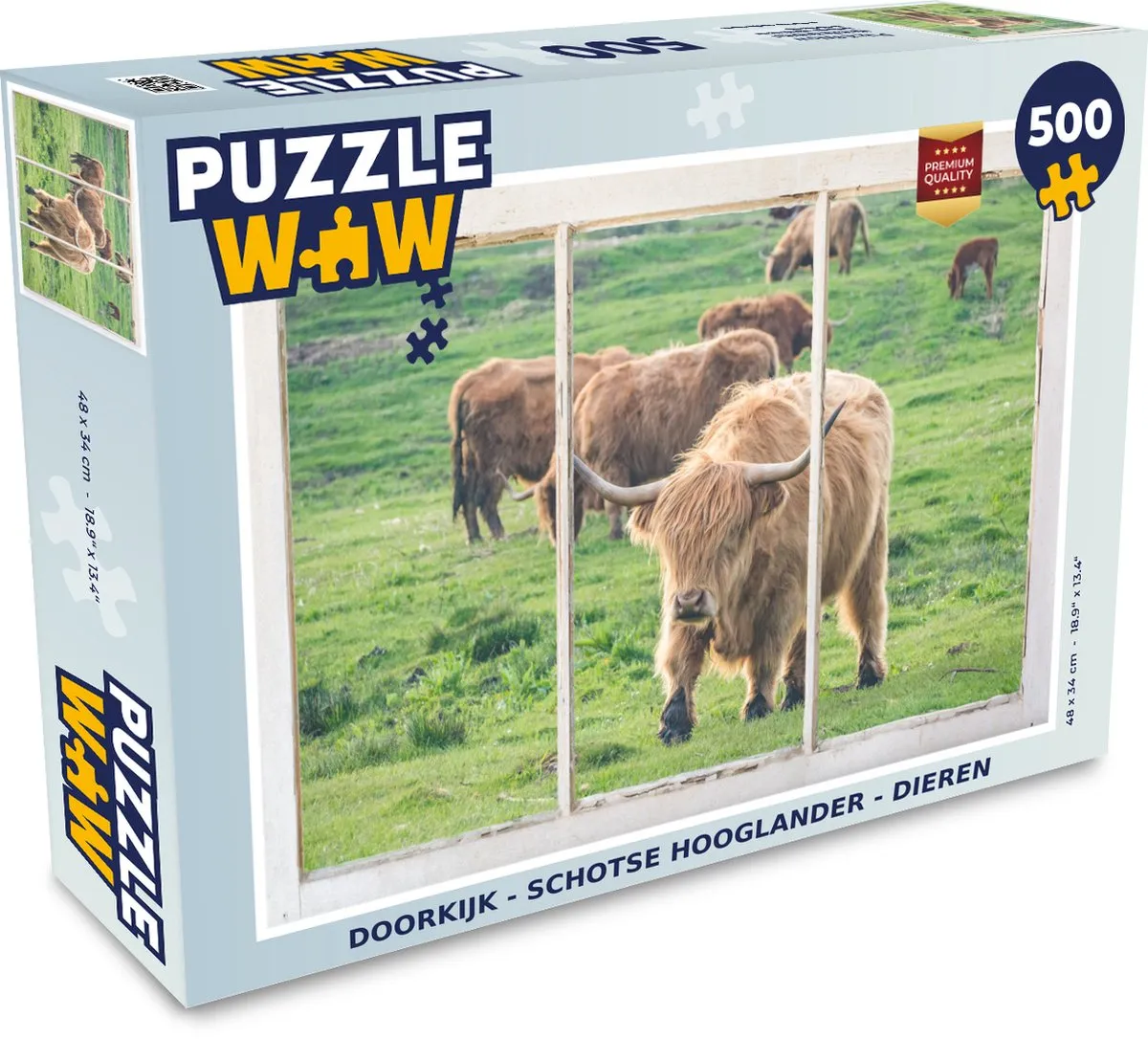 PuzzleWow Doorkijk Schotse Hooglander Legpuzzel 500 Stuks - Multicolor