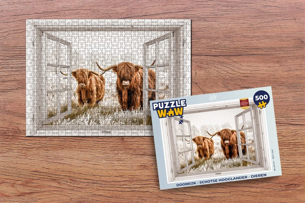 PuzzleWow Doorkijk Schotse Hooglander Legpuzzel 500 Stuks - Multicolor