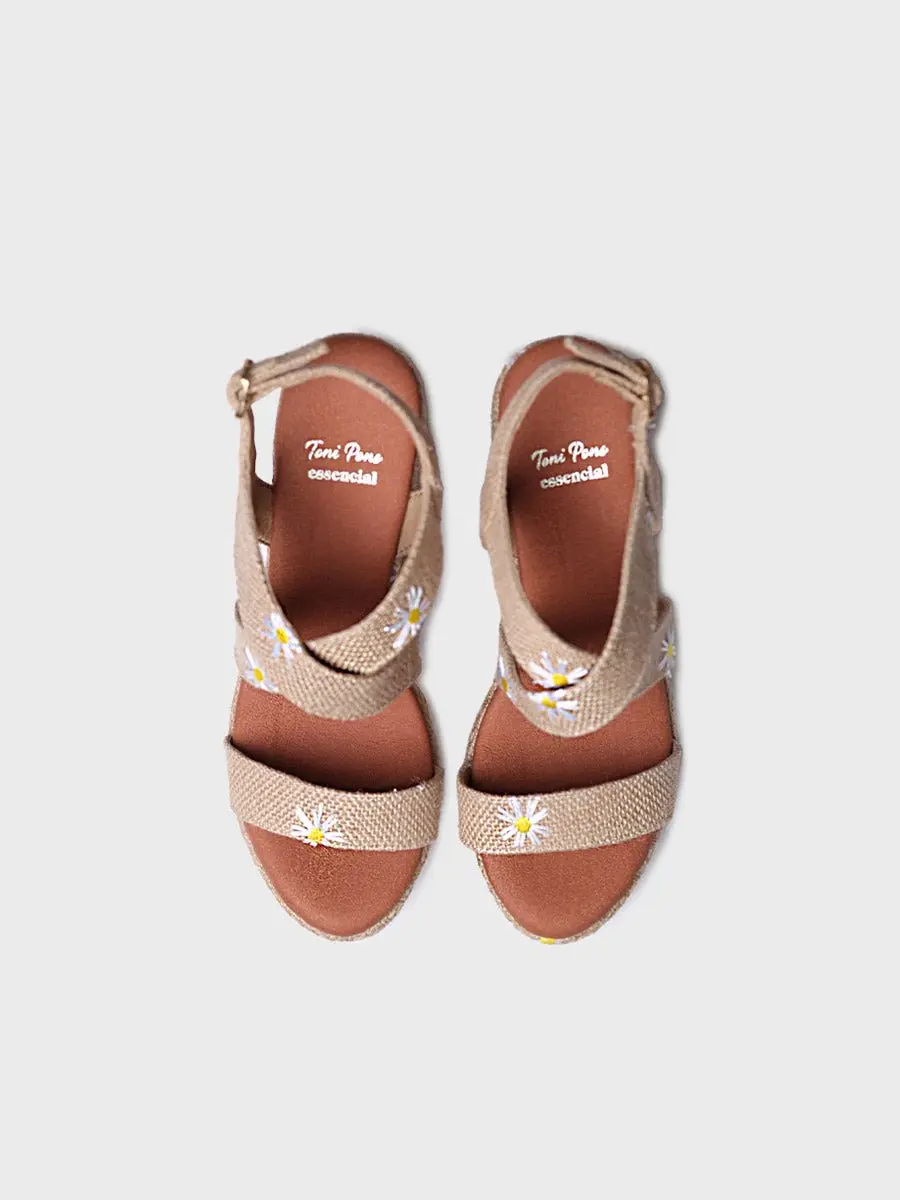 Dames espadrille met hoge hakken en madeliefjes