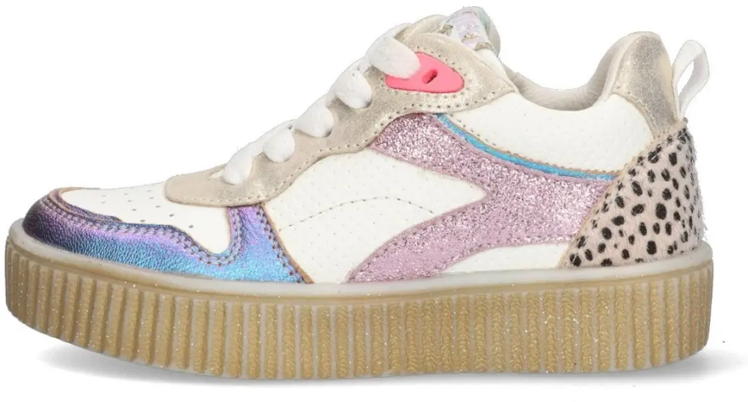 Braqeez 425230-926 Meisjes Lage Sneakers - Multicolor - Leer - Veters