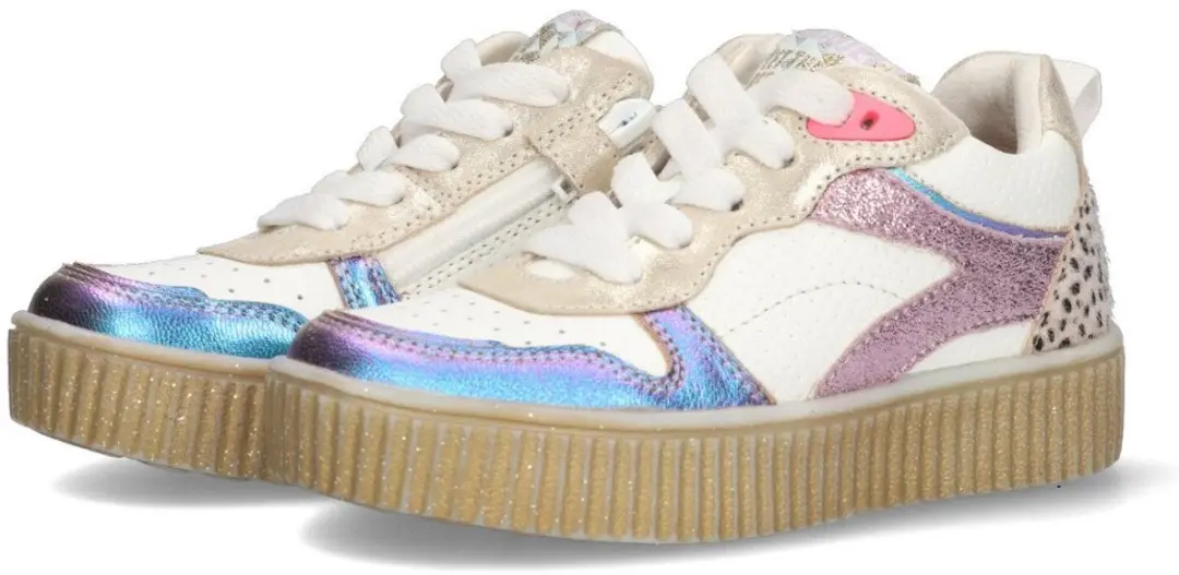 Braqeez 425230-926 Meisjes Lage Sneakers - Multicolor - Leer - Veters