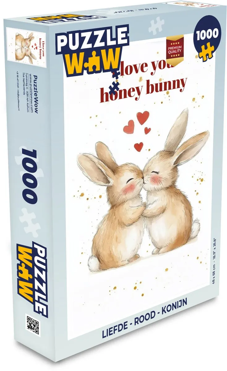 PuzzleWow Liefde Konijn Legpuzzel 1000 Stuks - Rood