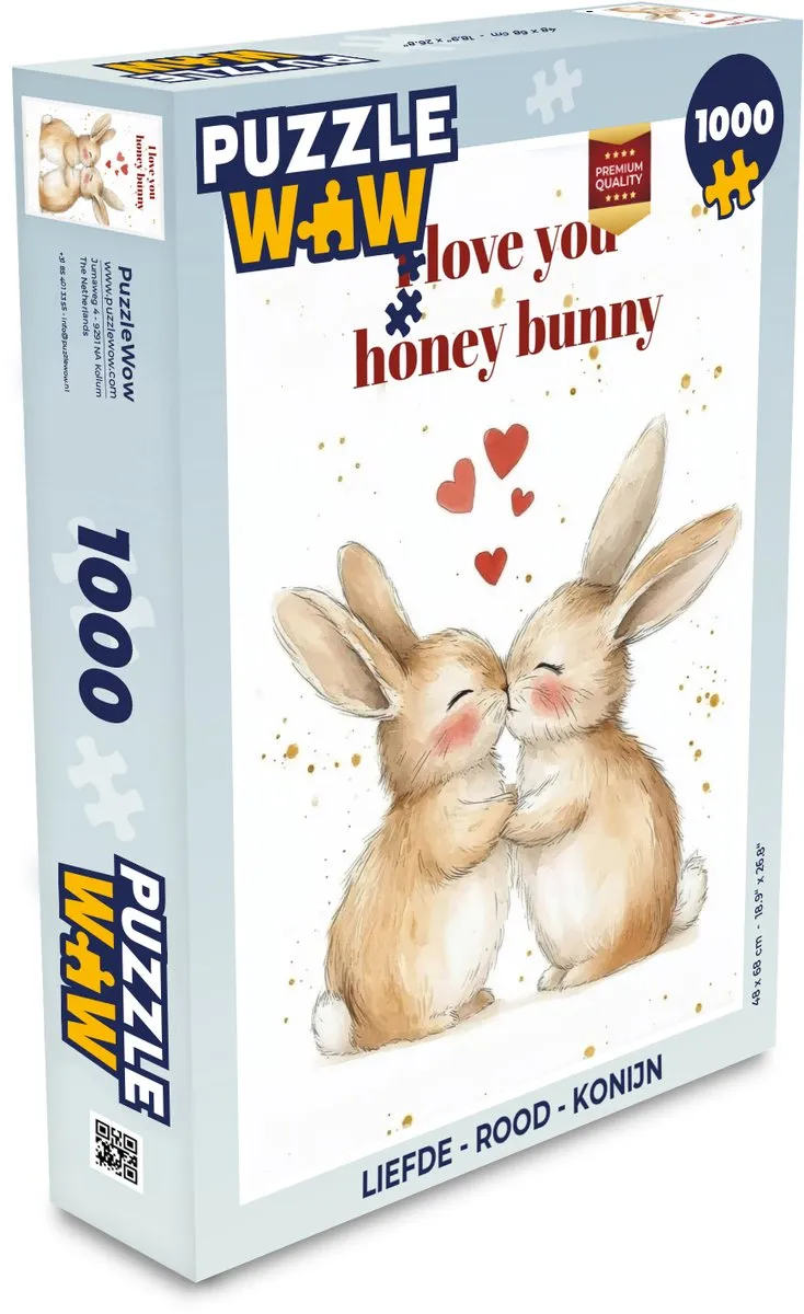 PuzzleWow Liefde Konijn Legpuzzel 1000 Stuks - Rood