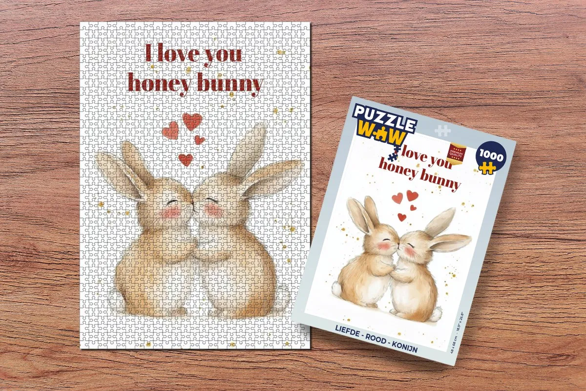 PuzzleWow Liefde Konijn Legpuzzel 1000 Stuks - Rood