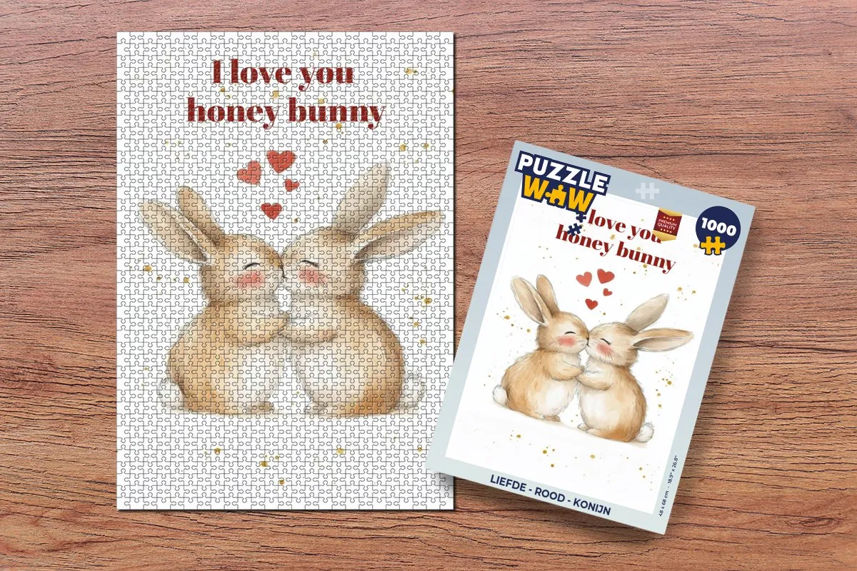 PuzzleWow Liefde Konijn Legpuzzel 1000 Stuks - Rood