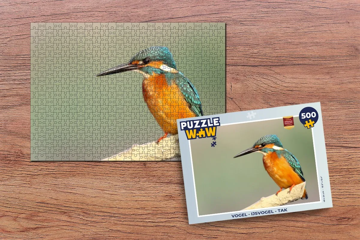 PuzzleWow Vogel Legpuzzel 500 Stuks - IJsvogel op tak - Multicolor