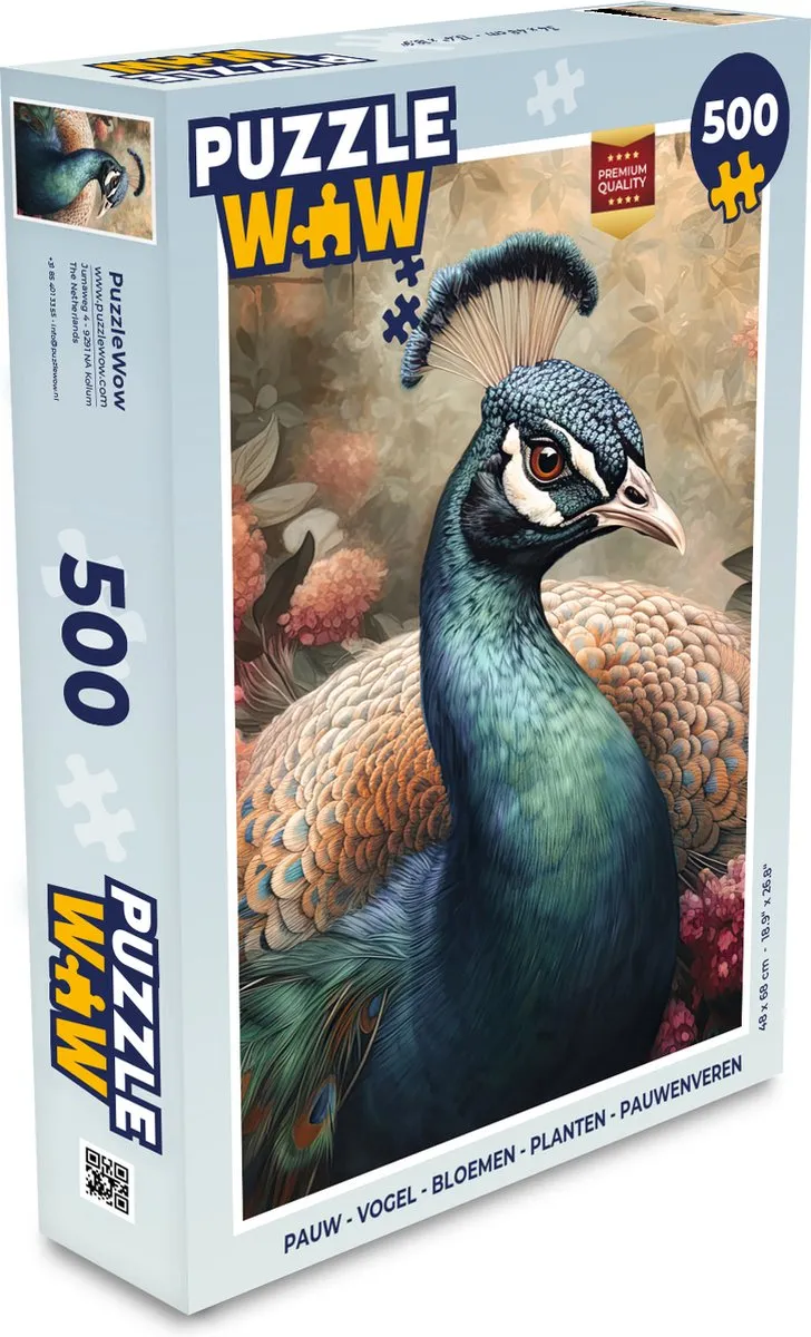 PuzzleWow Pauwenveren Legpuzzel 500 Stuks - Multicolor