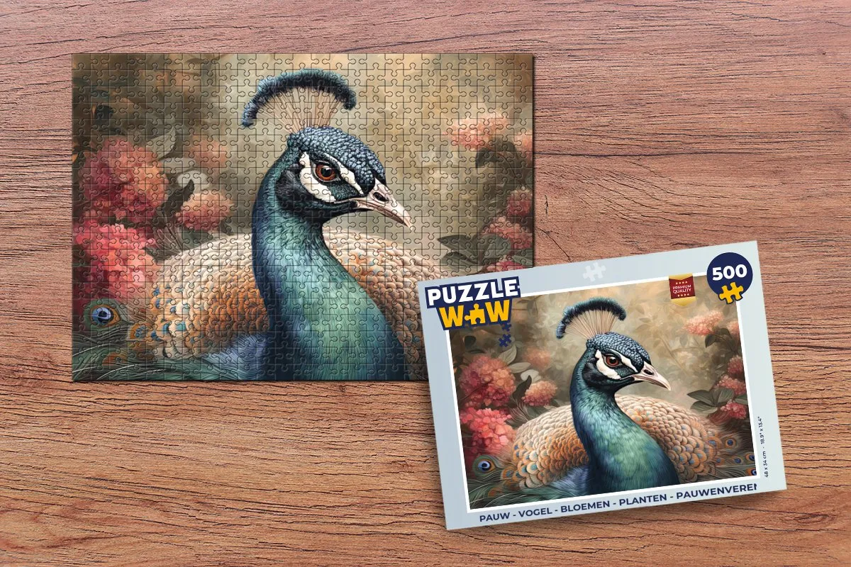 PuzzleWow Pauwenveren Legpuzzel 500 Stuks - Multicolor