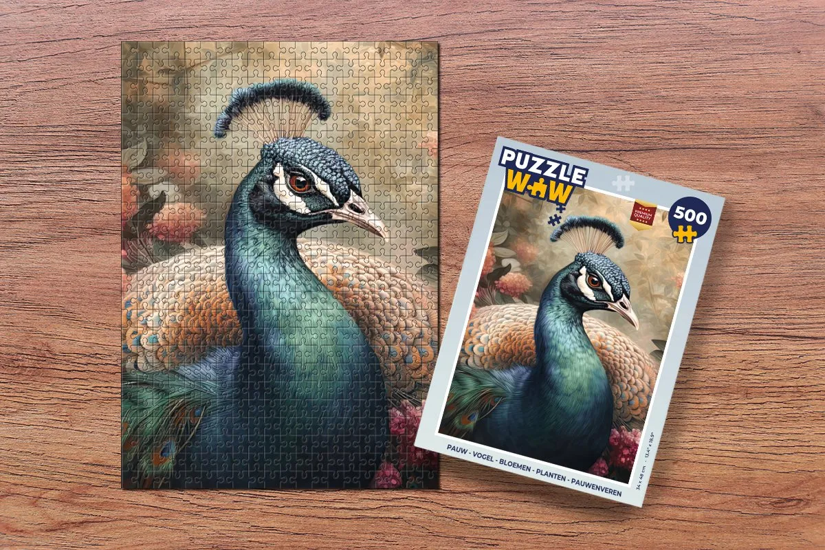 PuzzleWow Pauwenveren Legpuzzel 500 Stuks - Multicolor