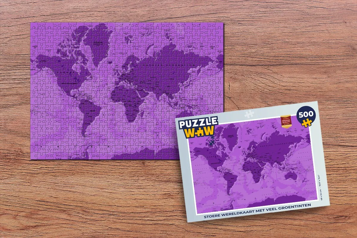 PuzzleWow Wereldkaart Legpuzzel 500 Stuks - Multicolor