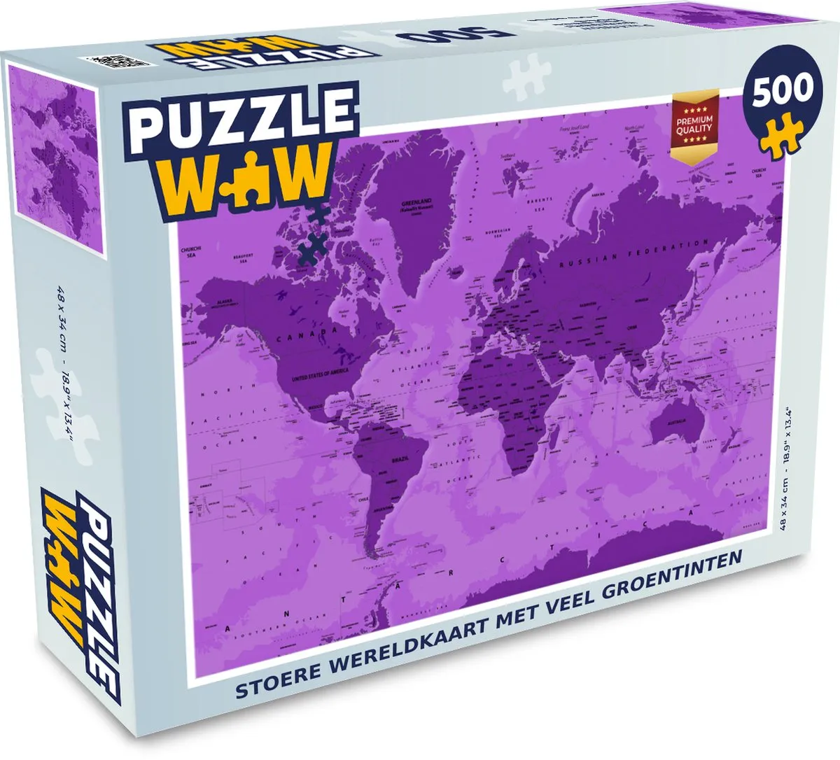 PuzzleWow Wereldkaart Legpuzzel 500 Stuks - Multicolor