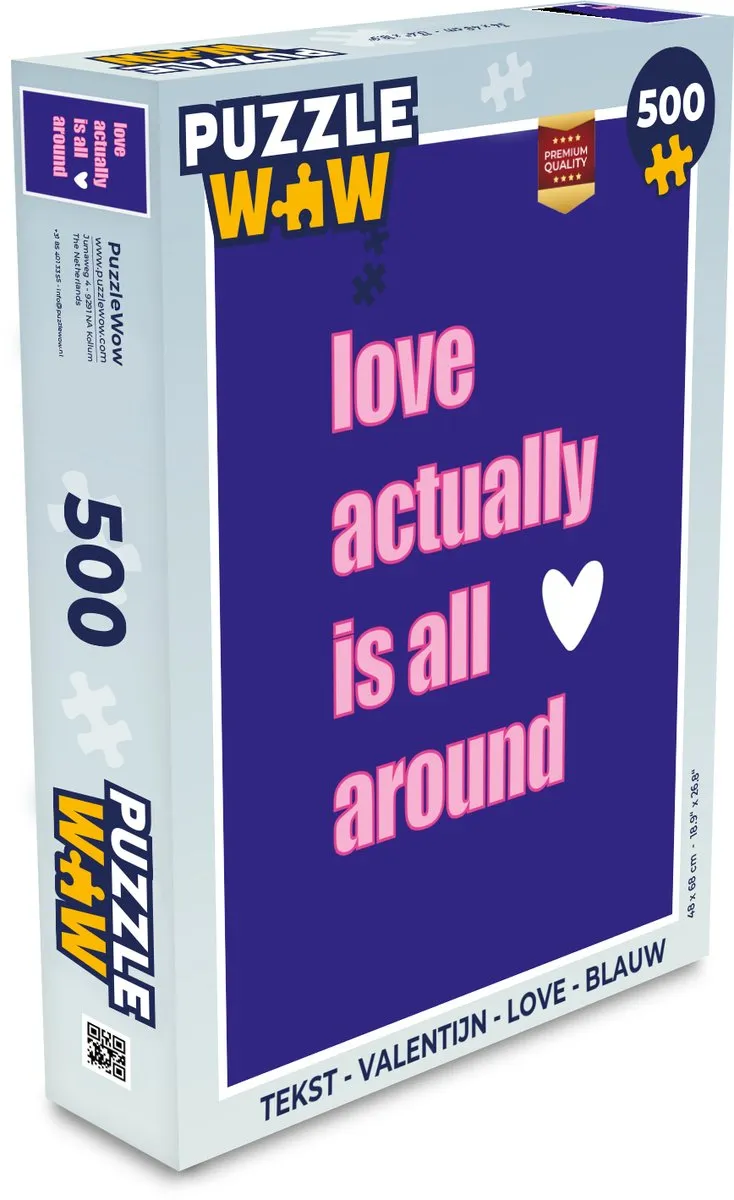 PuzzleWow Valentijn Love Legpuzzel 500 Stuks - Blauw/Rozetint