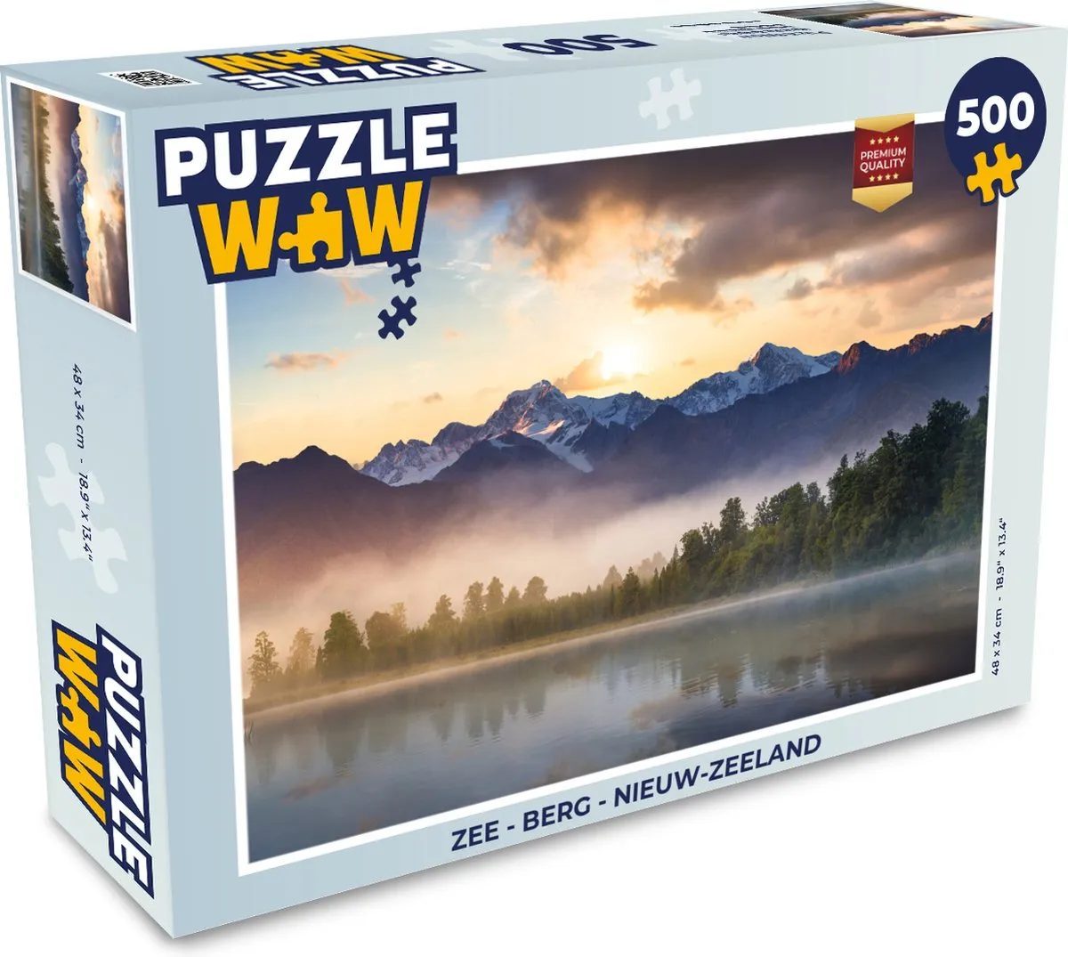 PuzzleWow Zee - Berg - Nieuw-Zeeland Legpuzzel 500 Stuks - Multicolor