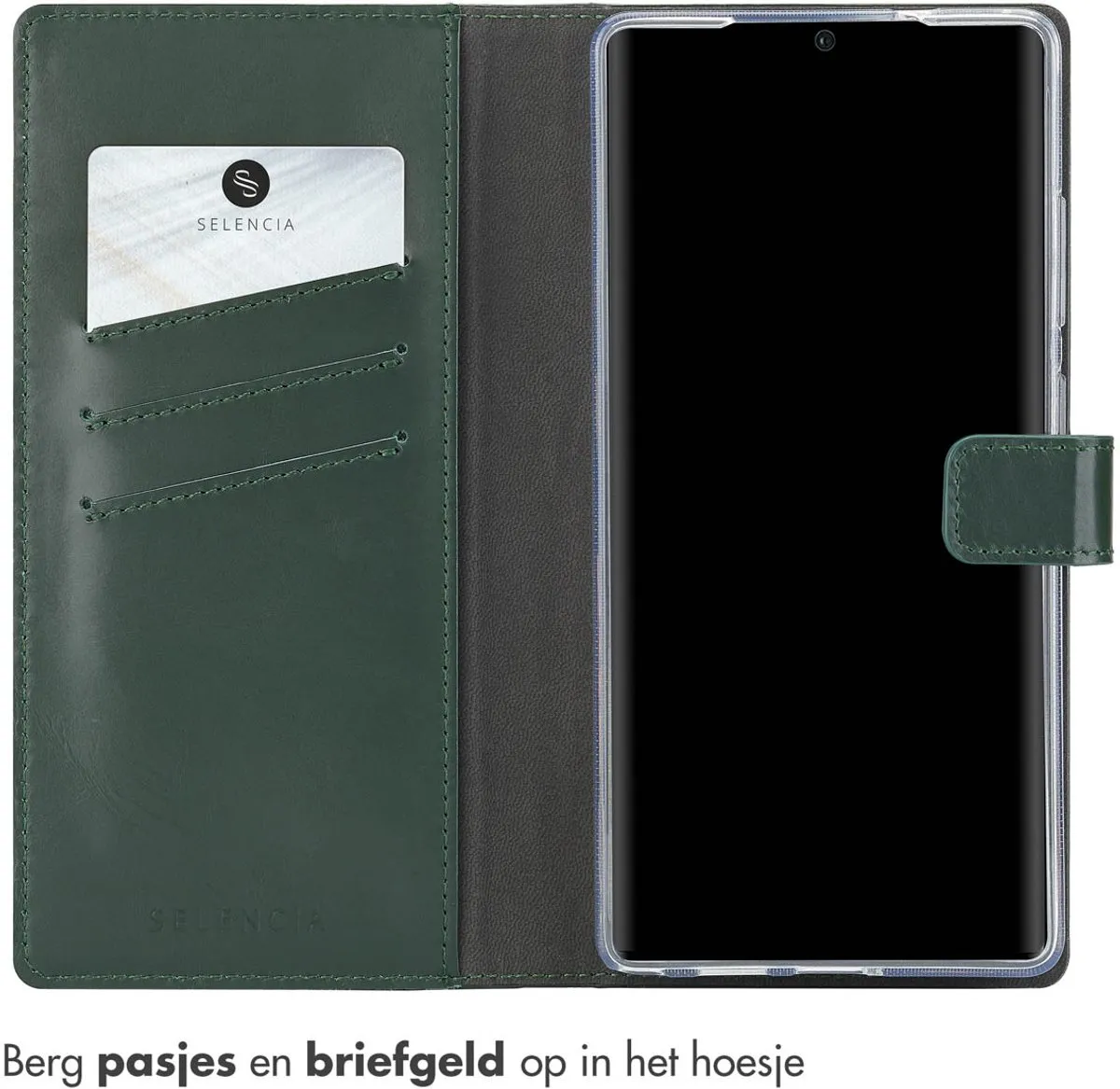 Selencia Hoesje Samsung Galaxy S25 Ultra - Groen Lederen Bookcase - 3 Pasjes