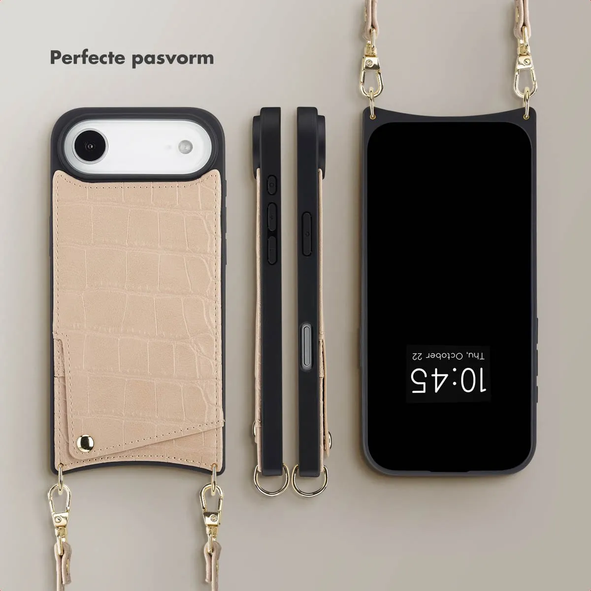 Selencia Hoesje iPhone 17 Air Croco Beige - 2 Pasjes