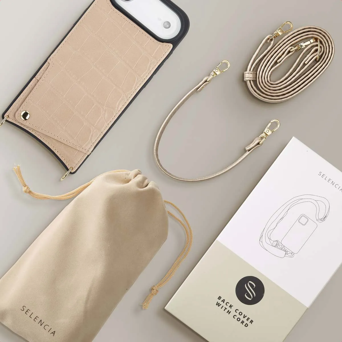 Selencia Hoesje iPhone 17 Air Croco Beige - 2 Pasjes - afbeelding 6 van 6