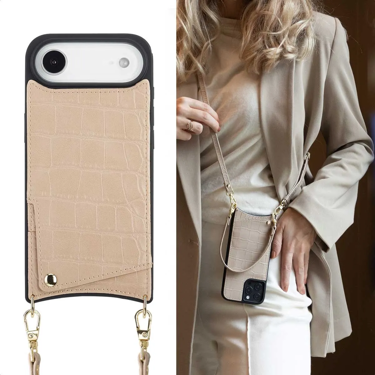 Selencia Hoesje iPhone 17 Air Croco Beige - 2 Pasjes