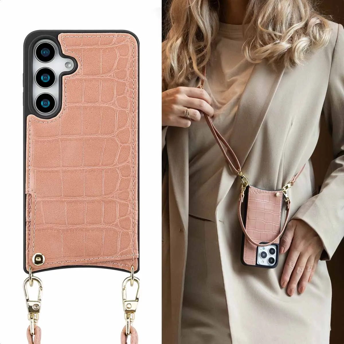 Selencia Croco Backcover Hoesje Samsung Galaxy S25 - Old Pink - 2 Pasjes