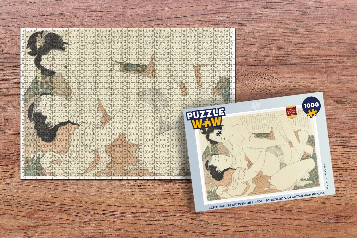 PuzzleWow Legpuzzel Katsushika Hokusai Echtpaar bedrijven de liefde - 1000 Stuks - Multicolor