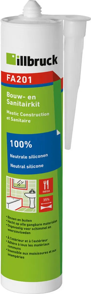 Illbruck Siliconen Sanitairkit FA201 310ml - 12 Stuks - Grijswit