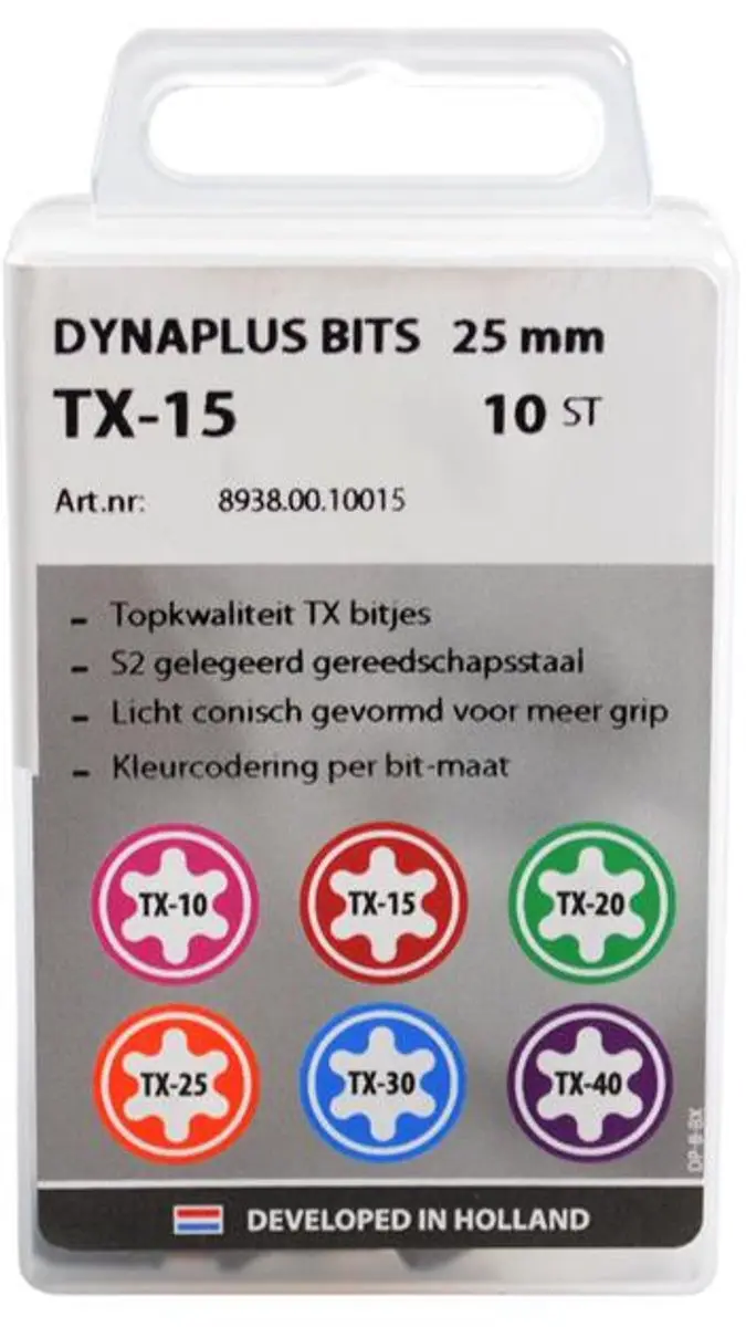 Dynaplus Torx 15 Schroefbit 25mm - 10 Stuks - Rood - afbeelding 2 van 6