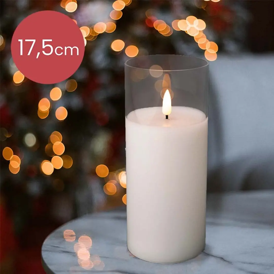 LED kaars wit met helder glas en vlam effect
