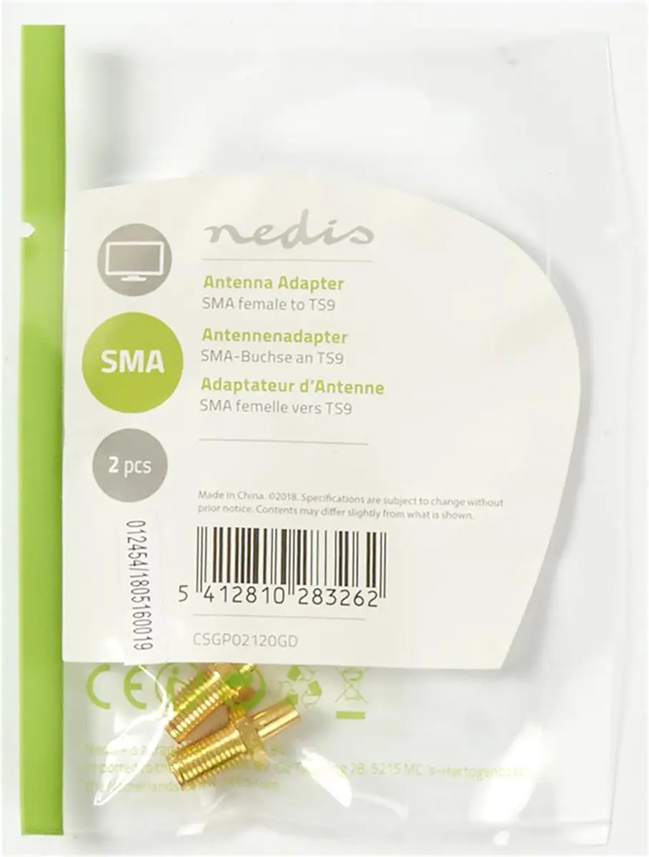 Nedis SMA-Adapter TS9 Vrouwelijk Verguld 50 Ohm - 2 Stuks