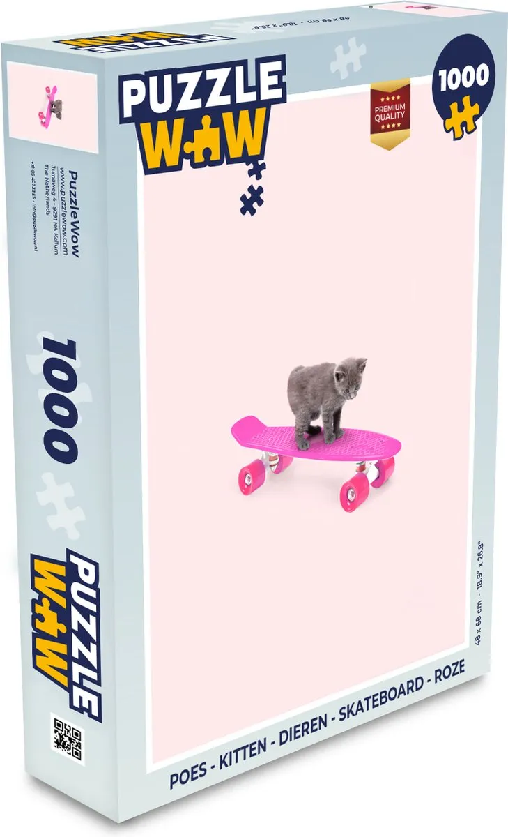 PuzzleWow Kitten Skateboard Legpuzzel 1000 Stuks - Multicolor