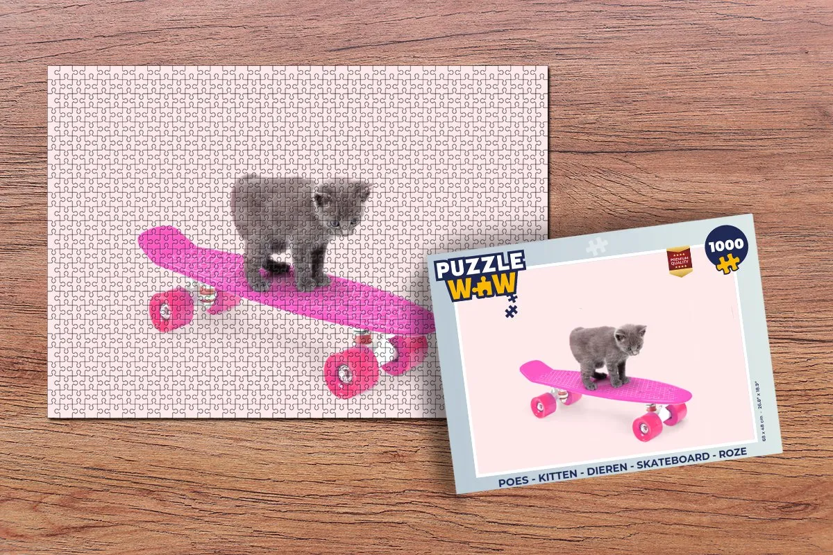 PuzzleWow Kitten Skateboard Legpuzzel 1000 Stuks - Multicolor