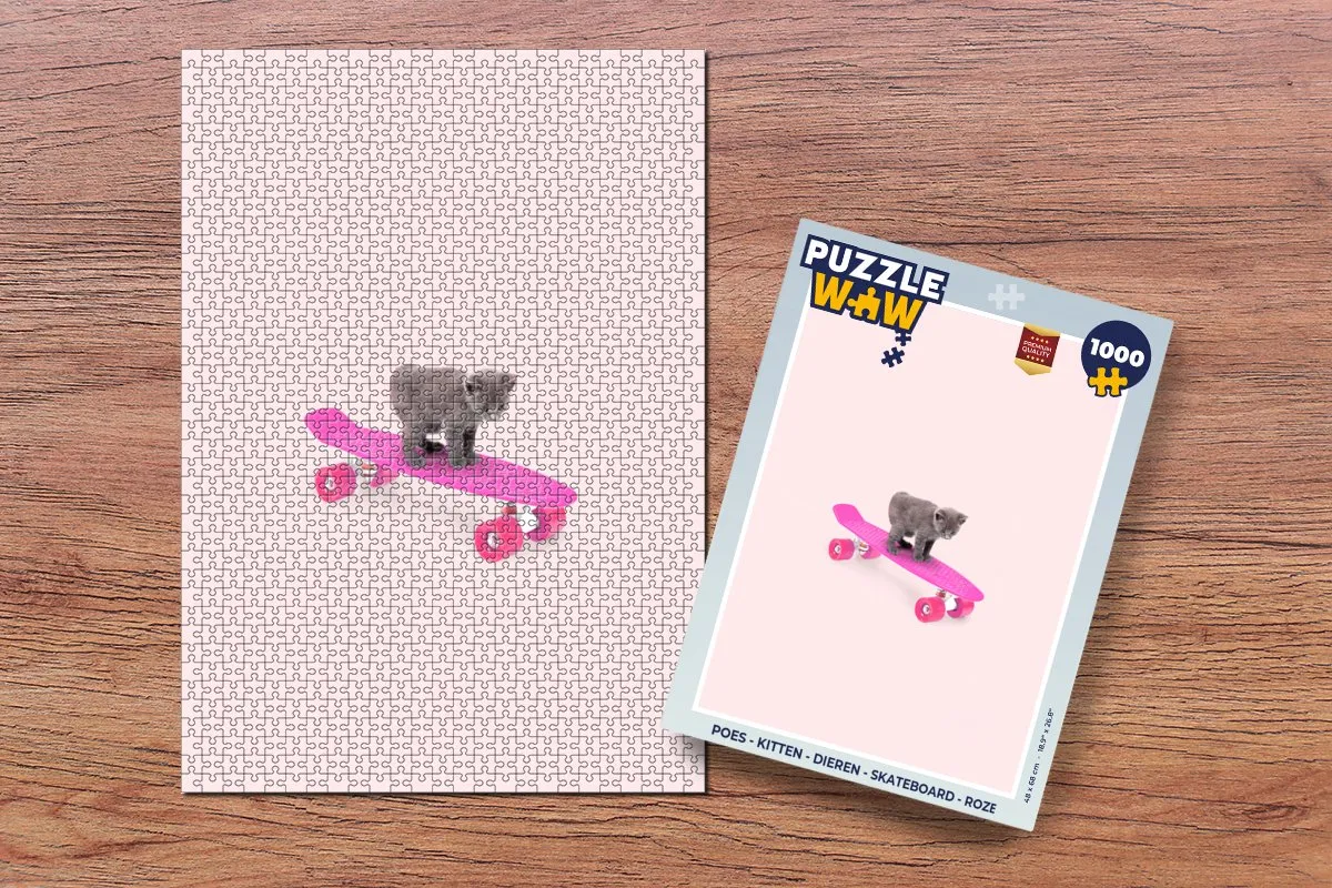 PuzzleWow Kitten Skateboard Legpuzzel 1000 Stuks - Multicolor