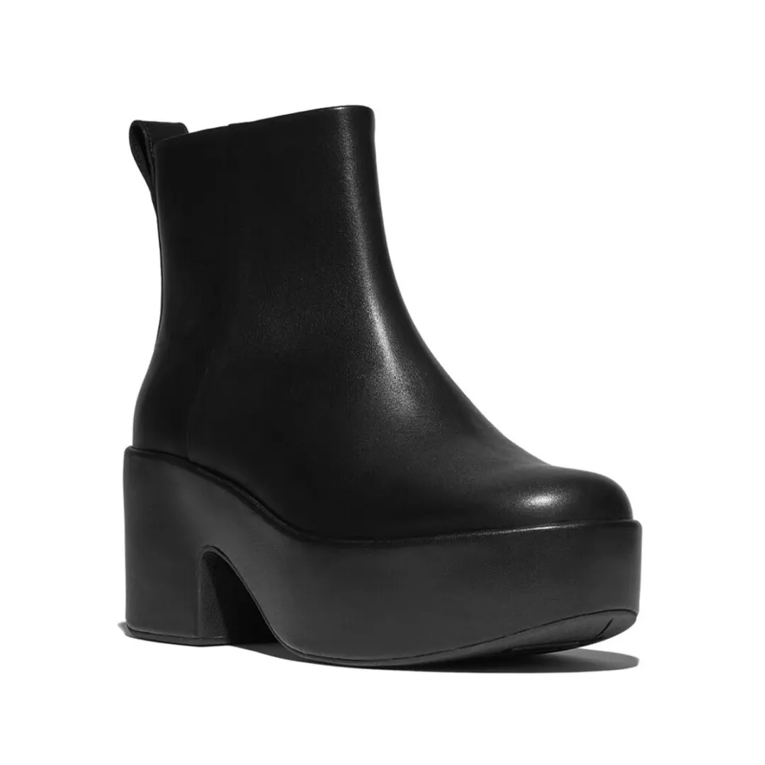 FitFlop Platfforms Leather Heeled Ankle Boots ZWART